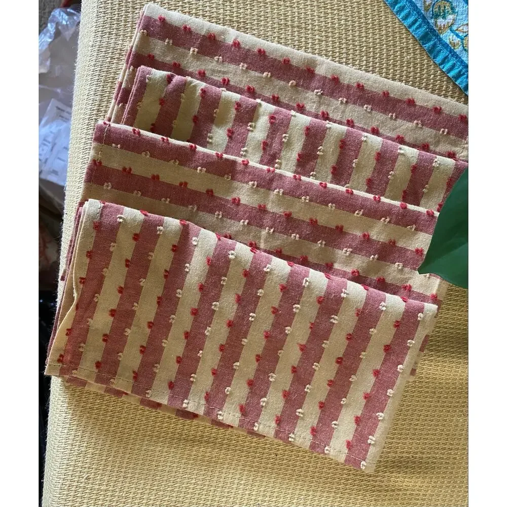 New Set of 4 C&F Enterprises Handcrafted 100% Cotton Farmhouse Napkins 17x17